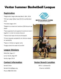 Vestar Summer Basketball flyer