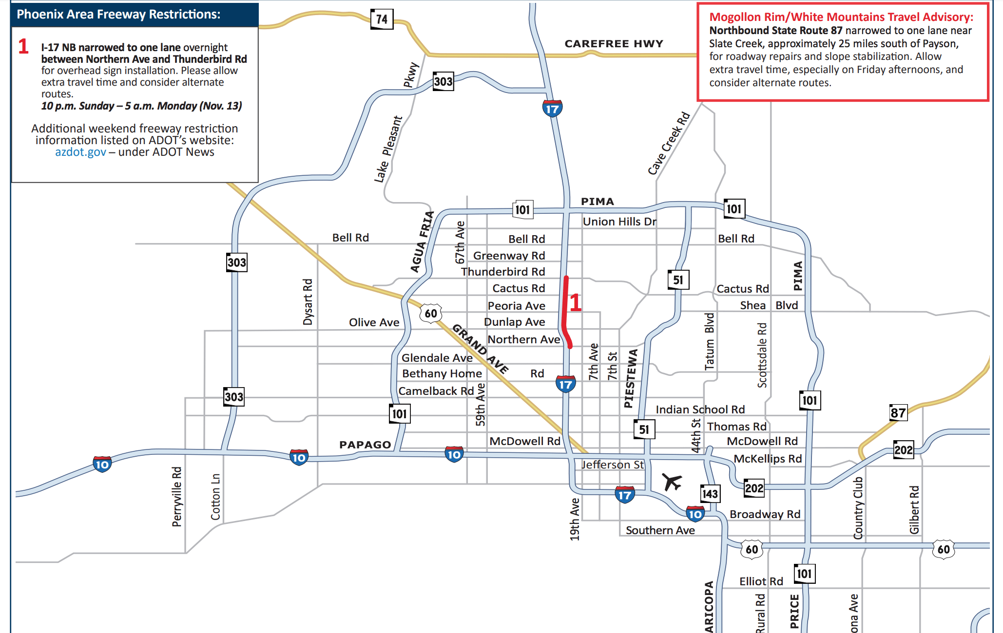 ADOT Road Closures and Weekend Travel Advisory