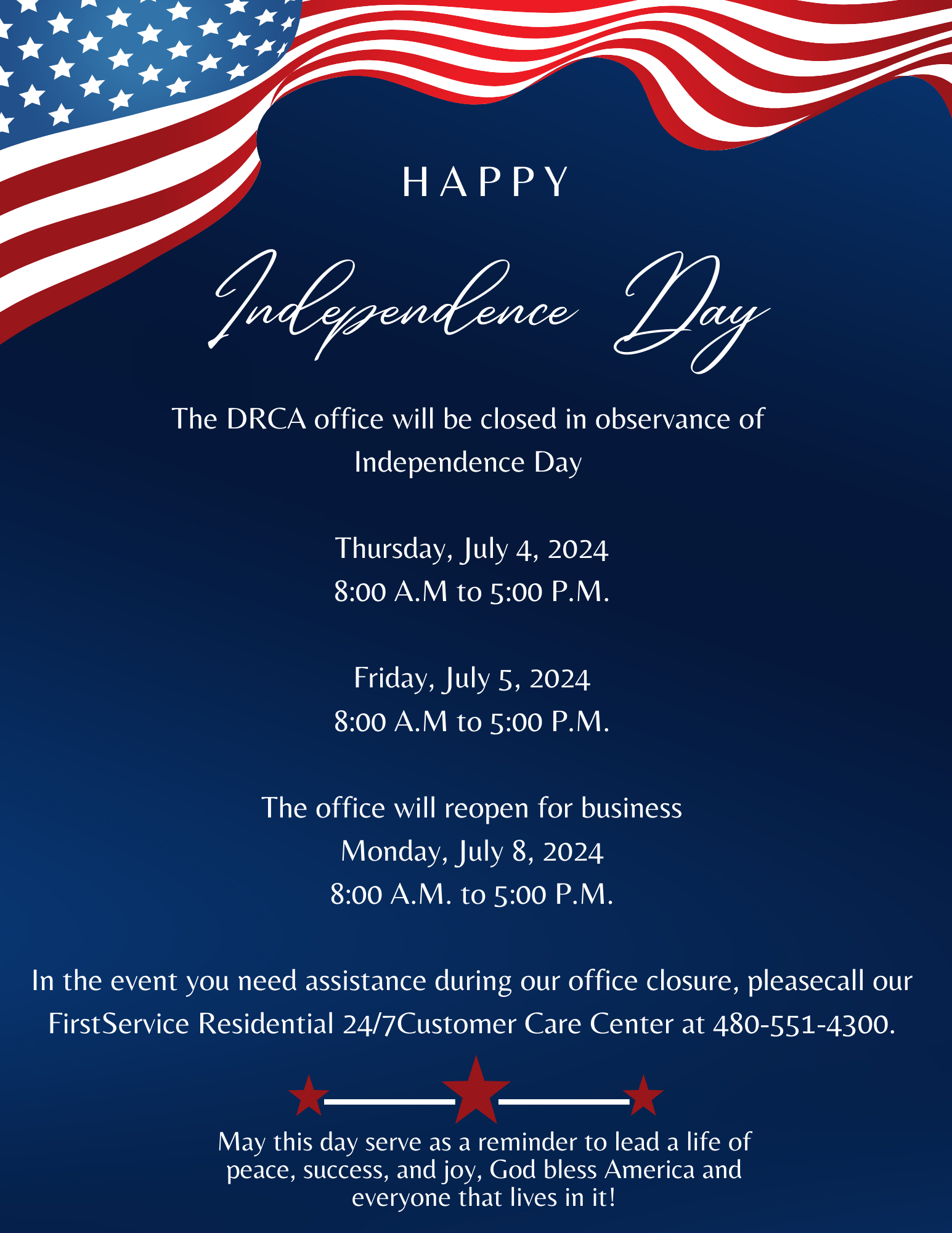 DRCA Holiday Office Closures - Independence Day